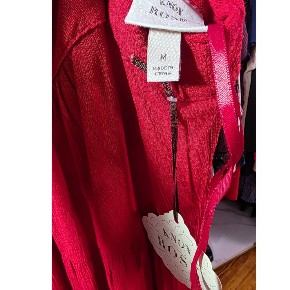 Knox Rose Red Rayon Tiered Maxi Dress Sleeveless Sweetheart Neck Medium NWT - Picture 6 of 9